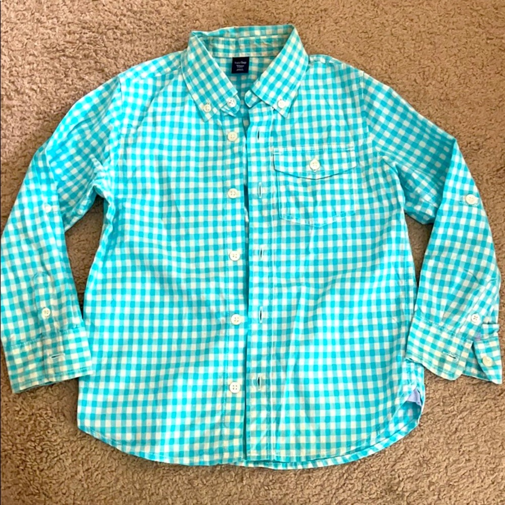 Gap blue checkered boys dress shirt sz 5